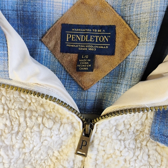 Pendleton Jacket Womens Large Ivory Sherpa Plaid Full Zip Outdoors Wool Gorp - Picture 4 of 12